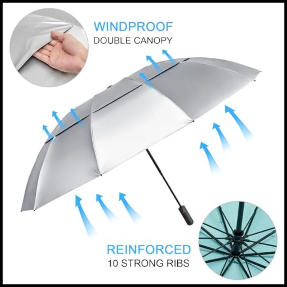 Compact Reverse Travel Umbrella Windproof Uv Prot… - image 3